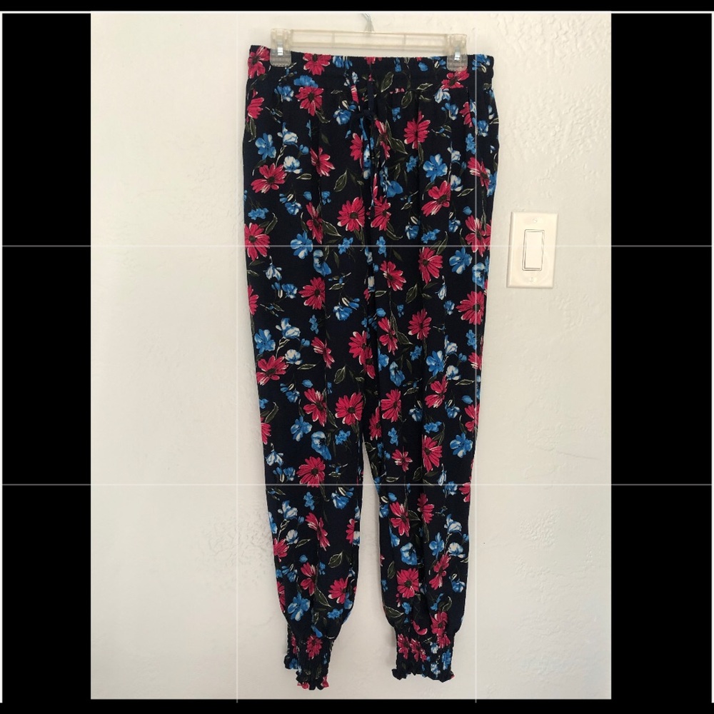 Floral Gathered Waist Pants - 0XL